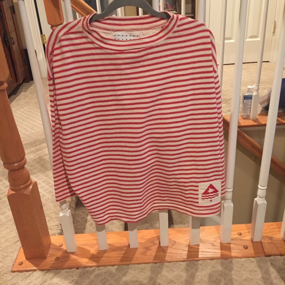 Red and white striped long sleeve oversized shirt
